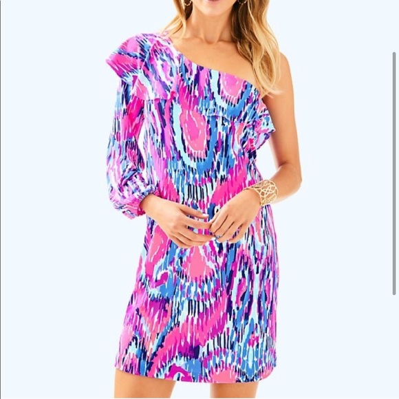 NWOT Lilly Pulitzer One-Shoulder Amante Silk Dress - Picture 8 of 10